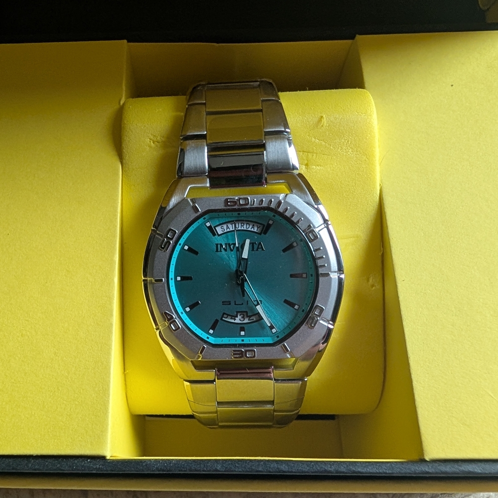 Invicta Silver and Blue Watch with Stainless Steel Bracelet